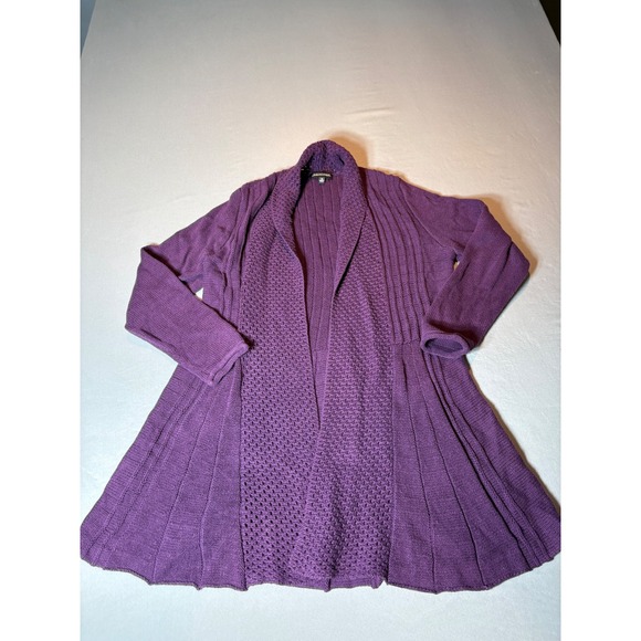 Notations Sweaters - Notations Purple Open Front Cardigan Sweater Womens Medium A-Line Mixed Knit